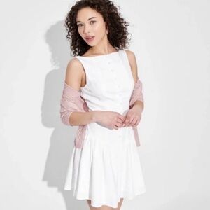 Wild Fable White Drop Waist Boat Neck Mini Dress - XXS